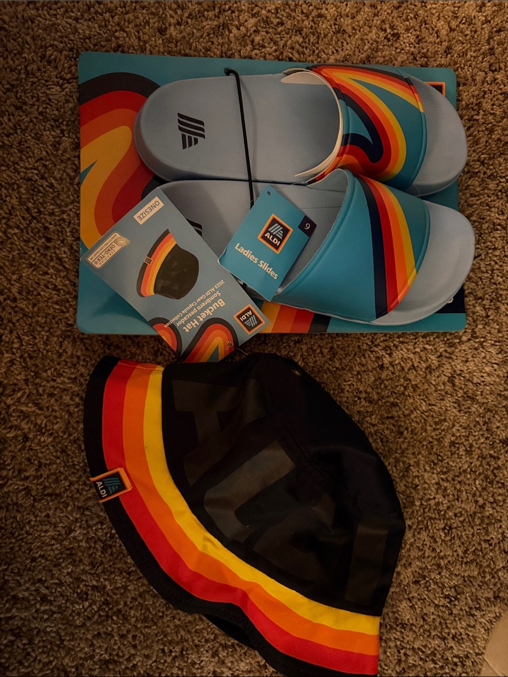ALDI Rainbow Stripe Bucket Hat - Black with Multicolor Accent